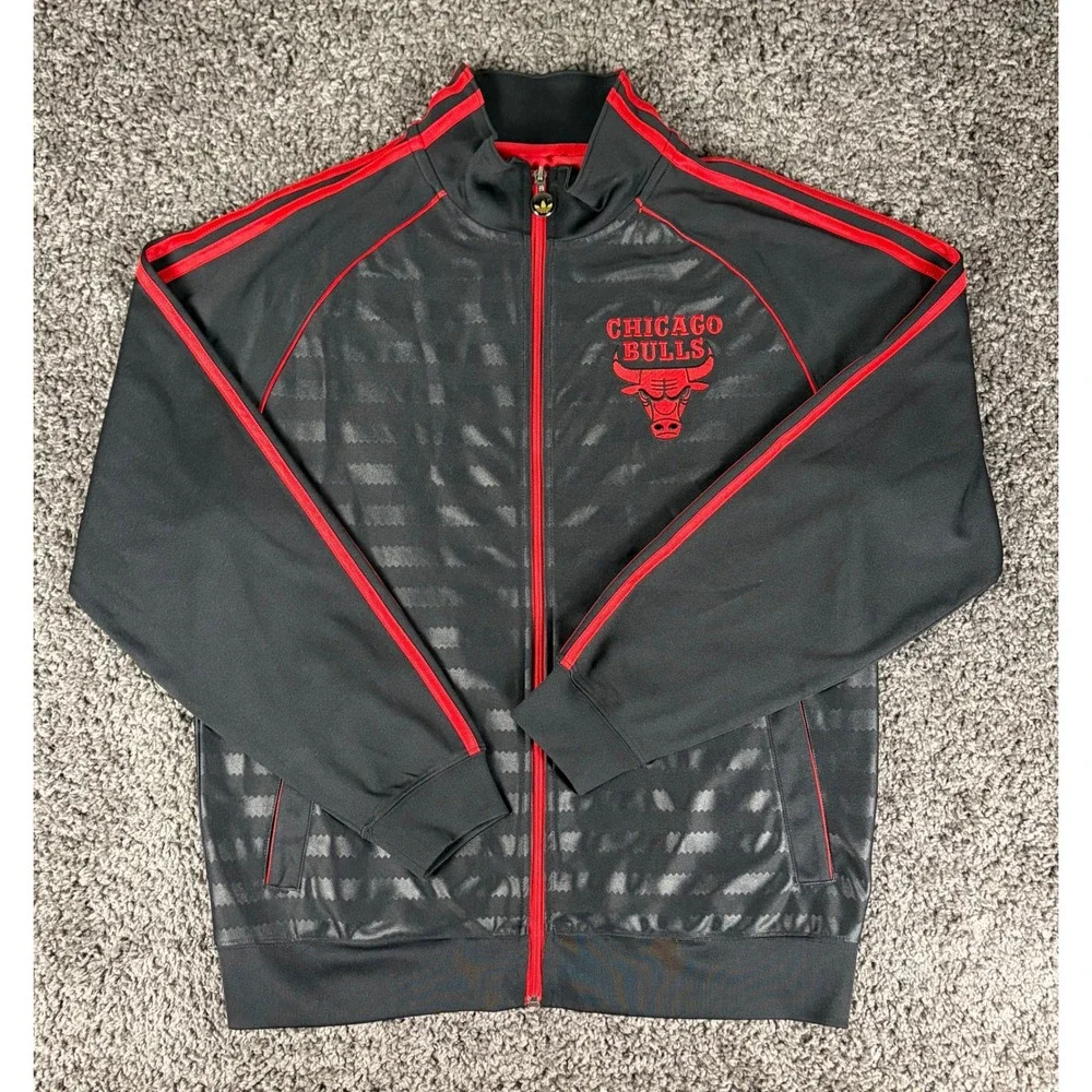 Adidas Originals Chicago Bulls Groove Track Jacket Mens S Black Red Full Zip NBA